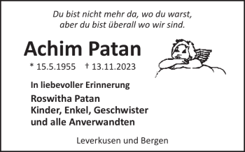 Traueranzeige von Achim Patan von Wochenspiegel