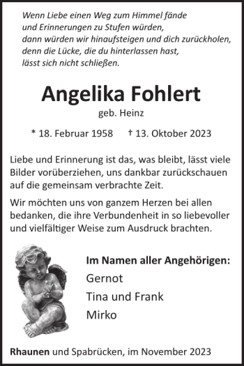 Traueranzeige von Angelika Fohlert von Wochenspiegel