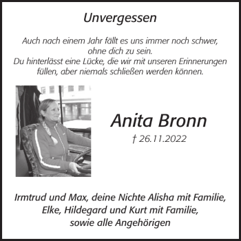Traueranzeige von Anita Bronn von Wochenspiegel