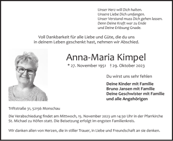 Traueranzeige von Anna-Maria Kimpel von Wochenspiegel