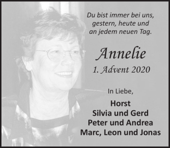 Traueranzeige von Annelie  von Wochenspiegel
