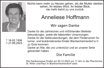 Traueranzeige von Anneliese Hoffmann von Wochenspiegel
