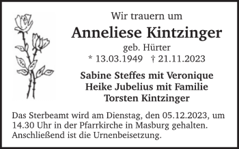 Traueranzeige von Anneliese Kintzinger von Wochenspiegel