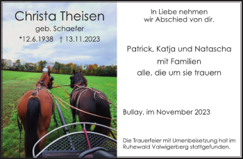 Traueranzeige von Christa Theisen von Wochenspiegel