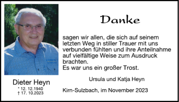 Traueranzeige von Dieter Heyn von Wochenspiegel