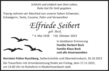 Traueranzeige von Elfriede Seibert von Wochenspiegel
