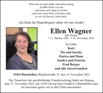 Traueranzeige von Ellen Wagner von Wochenspiegel