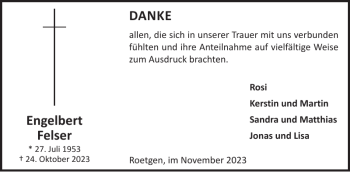Traueranzeige von Engelbert Felser von Wochenspiegel