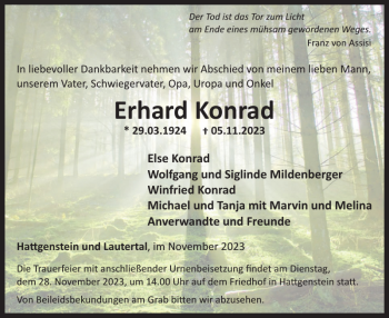 Traueranzeige von Erhard Konrad von Wochenspiegel