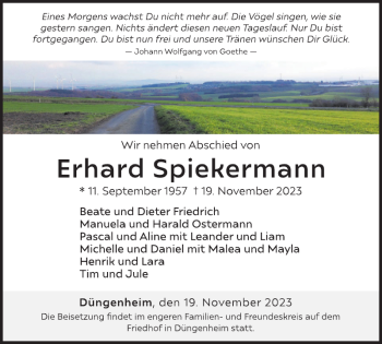 Traueranzeige von Erhard Spiekermann von Wochenspiegel
