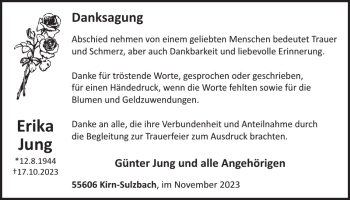 Traueranzeige von Erika Jung von Wochenspiegel