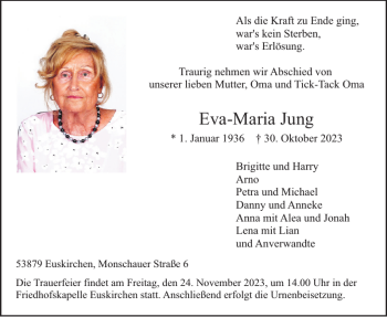 Traueranzeige von Eva-Maria Jung von Wochenspiegel