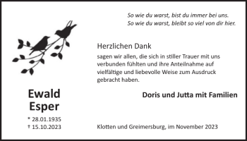 Traueranzeige von Ewald Esper von Wochenspiegel