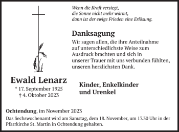 Traueranzeige von Ewald Lenarz von Wochenspiegel