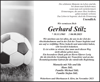 Traueranzeige von Gerhard Stilz von Wochenspiegel