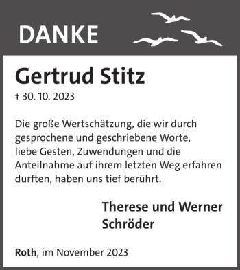 Traueranzeige von Gertrud Stitz von Wochenspiegel