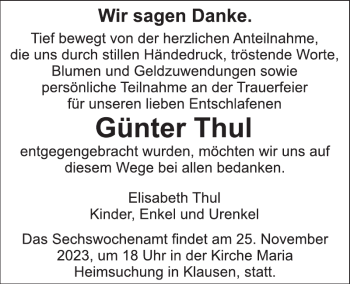 Traueranzeige von Günter Thul von Wochenspiegel