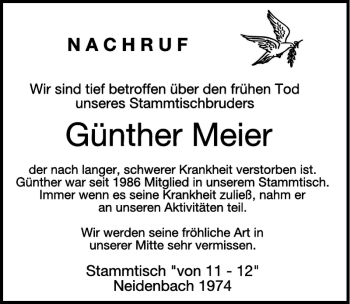 Traueranzeige von Günther Meier von Wochenspiegel