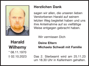 Traueranzeige von Harald Wilhemy von Wochenspiegel