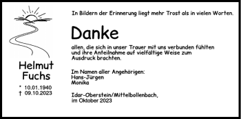 Traueranzeige von Helmut Fuchs von Wochenspiegel