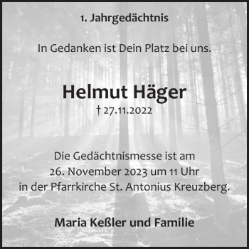 Traueranzeige von Helmut Häger von Wochenspiegel