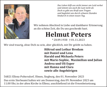 Traueranzeige von Helmut Peters von Wochenspiegel
