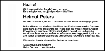 Traueranzeige von Helmut Peters von Wochenspiegel