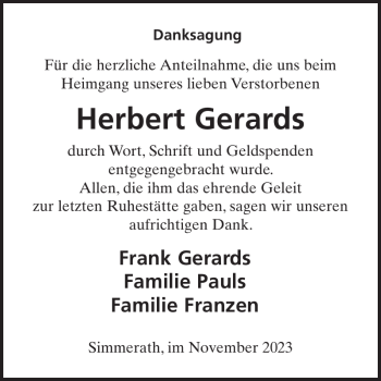 Traueranzeige von Herbert Gerards von Wochenspiegel