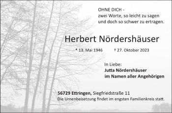 Traueranzeige von Herbert Nördershäuser von Wochenspiegel