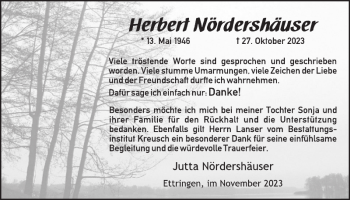 Traueranzeige von Herbert Nördershäuser von Wochenspiegel