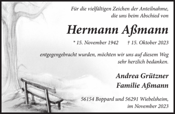 Traueranzeige von Hermann Aßmann von Wochenspiegel