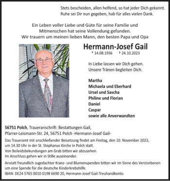 Traueranzeige von Hermann-Josef Gail von Wochenspiegel