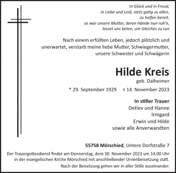 Traueranzeige von Hilde  von Wochenspiegel