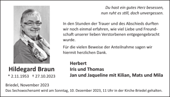 Traueranzeige von Hildegard Braun von Wochenspiegel