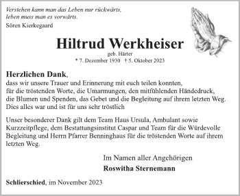 Traueranzeige von Hiltrud Werkheiser von Wochenspiegel