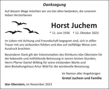 Traueranzeige von Horst Juchem von Wochenspiegel