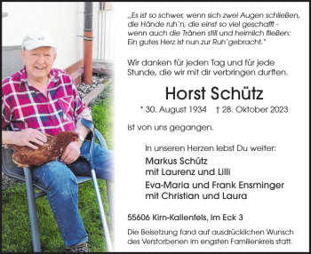 Traueranzeige von Horst Schütz von Wochenspiegel