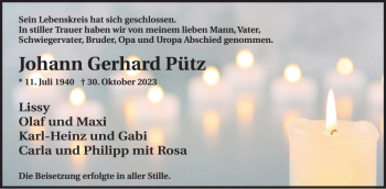 Traueranzeige von Johann Gerhard Pütz von Wochenspiegel