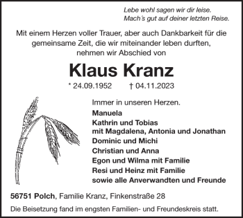 Traueranzeige von Klaus  von Wochenspiegel