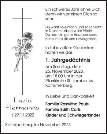 Traueranzeige von Luzia Hermanns von Wochenspiegel