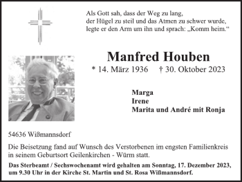 Traueranzeige von Manfred Houben von Wochenspiegel