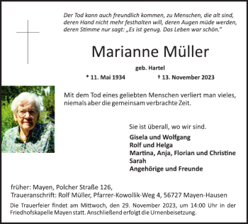 Traueranzeige von Marianne Müller von Wochenspiegel