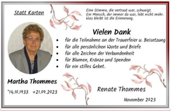 Traueranzeige von Martha Thommes von Wochenspiegel