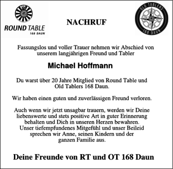 Traueranzeige von Michael Hoffmann von Wochenspiegel