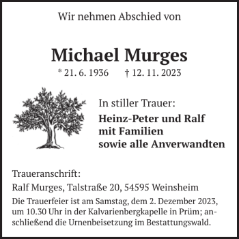 Traueranzeige von Michael Murges von Wochenspiegel