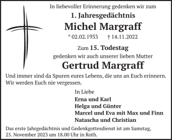 Traueranzeige von Michel Margraff Gertrud Margraff von Wochenspiegel