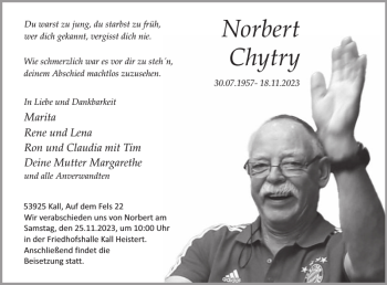 Traueranzeige von Norbert Chytry von Wochenspiegel