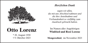 Traueranzeige von Otto Lorenz von Wochenspiegel