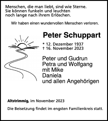 Traueranzeige von Peter Schuppart von Wochenspiegel