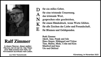 Traueranzeige von Ralf Zimmer von Wochenspiegel